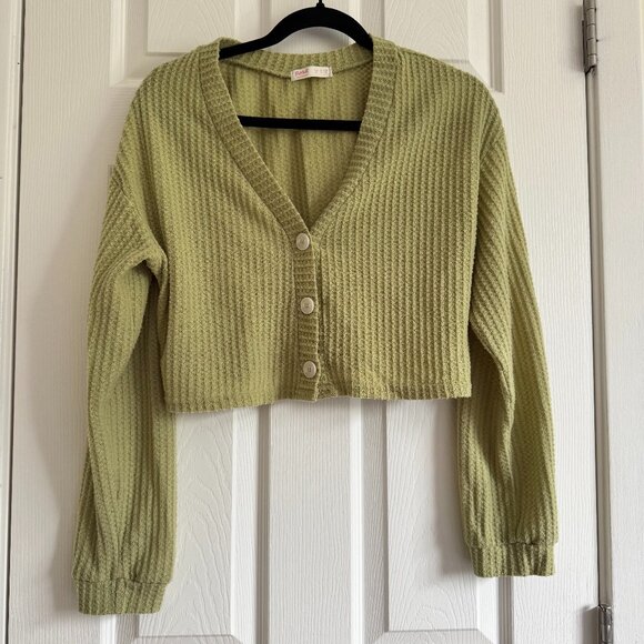 ROMWE Sweaters - Green Cropped Ribbed Cardigan Cottage Cozy Core Size Medium